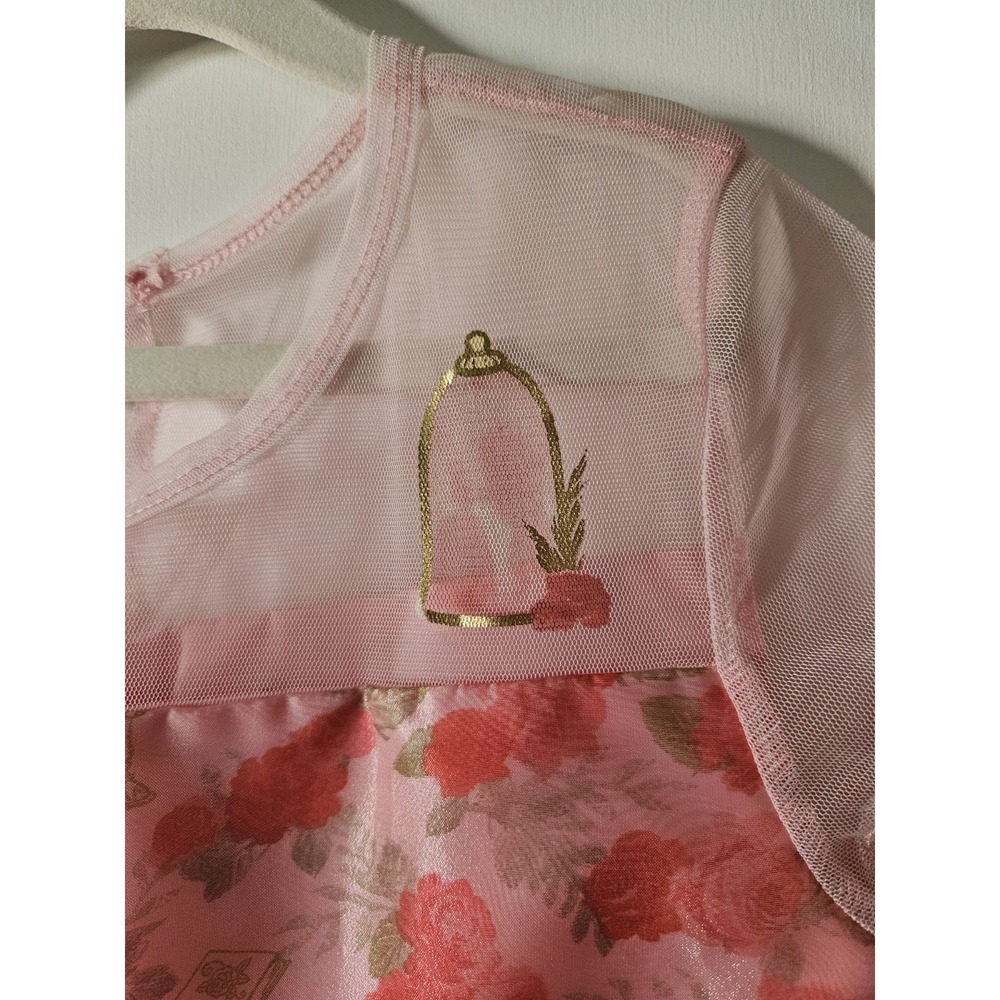 NWOT Disney Beauty and The Beast Pink And Red Rose Print Lined Dress, Size Med. - Picture 2 of 9